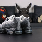 Yu-Gi-Oh x Air Max Muscle 95 QS Jonouchi 2025 — heel close-up grey Air unit and NK AIR counter