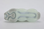 Air Max Scorpion Lagoon Pulse - Heel Counter and Lateral Swoosh Close Up on White Background Showing Dual-Colour Teal and Hot Punch Swoosh Embroidery Extending from Lateral Midfoot to Lateral Heel Panel White Zigzag Decorative Stitching on Heel Counter and Mint Ice Green AM Scorpion Air Unit