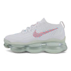 Air Max Scorpion Lagoon Pulse - Full Lateral Profile View on White Background Showing White Fine-Knit Flyknit AM Scorpion Upper Dual-Colour Teal and Hot Punch Swoosh Embroidery on Lateral Midfoot Hot Punch Oval Rubber Lace Locks with Teal Dot Texture and Full-Length Mint Ice Green Tinted AM Scorpion Air Unit