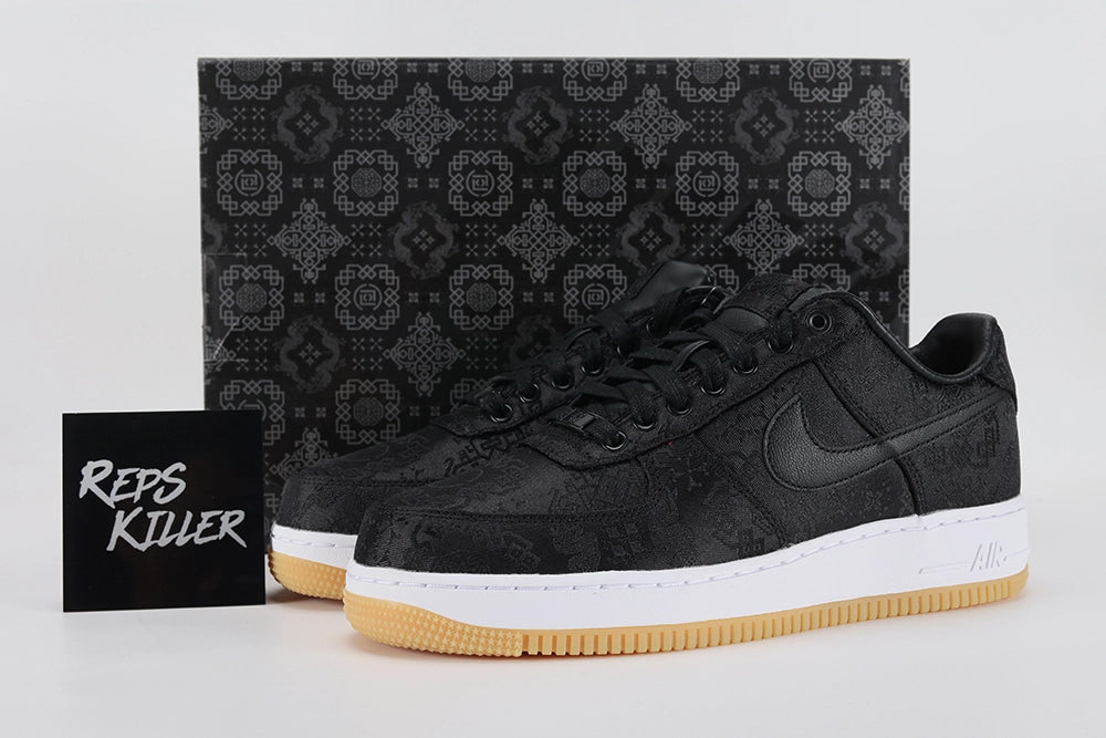 Fragment Design x CLOT x Air Force 1 Black Silk - Side Profile