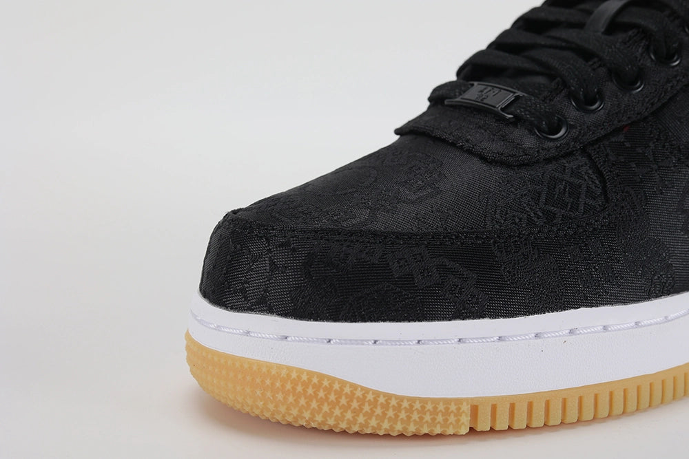 Fragment Design x CLOT x Air Force 1 Black Silk - Heel View