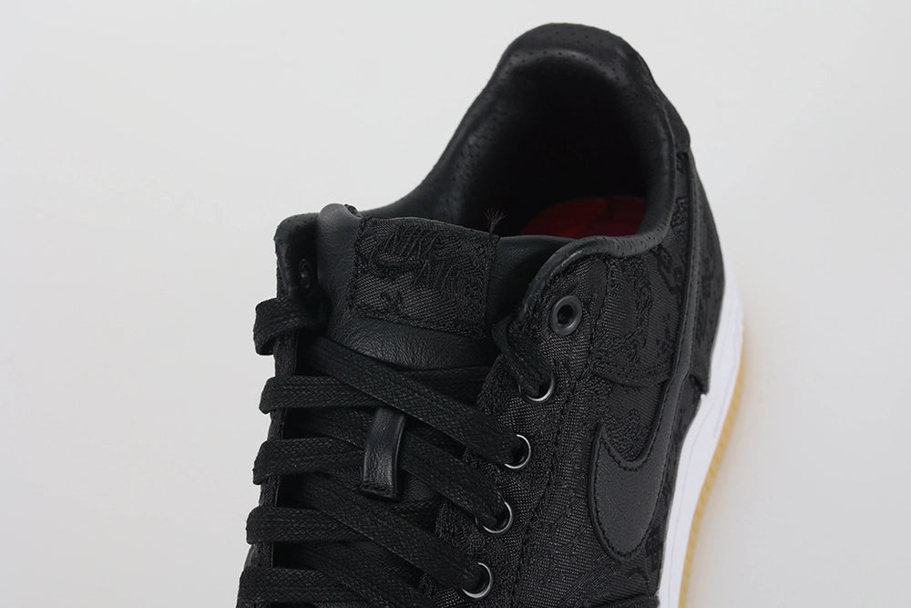 Fragment Design x CLOT x Air Force 1 Black Silk - Tongue Detail
