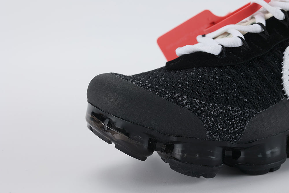 Air VaporMax co-branded The Ten Black White Red - Full Outsole View on White Background Showing Full Black VaporMax Cylindrical Air Chamber Array Fully Opaque Black Rubber No Transparency No Glow-in-Dark